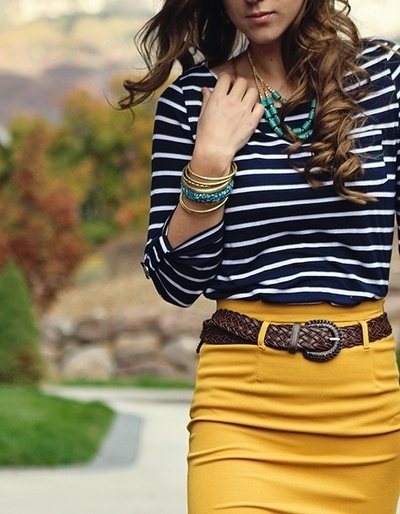 http://indulgy.com/post/knur9jQ652/yellow-skirt-with-blue-and-white-striped-top