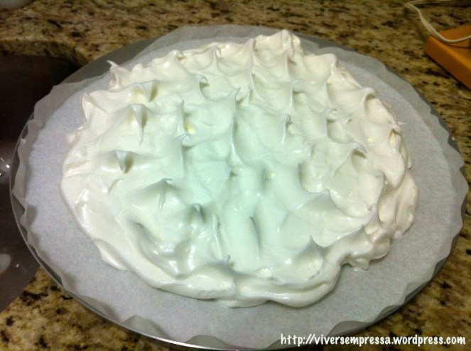 Com as costas de uma colher, forme picos. Asse no forno na temperatura mais baixa possível. Se for o caso, deixe a porta do forno um pouco aberta com uma colher de pau, durante 90 minutos ou até ficar bem seco.