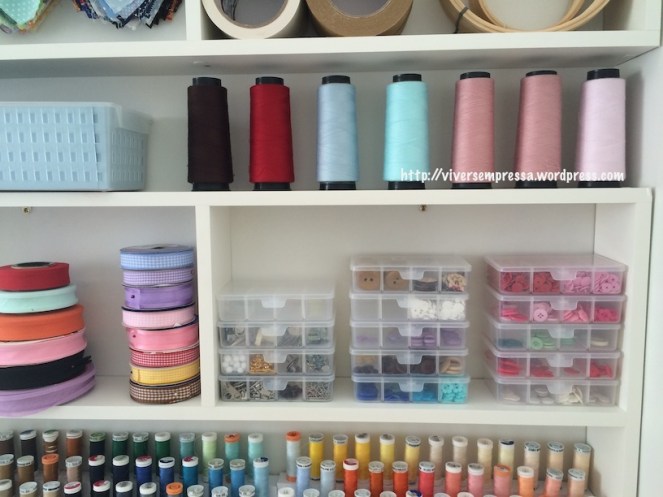 Guardo os botões nessas caixinhas pequenas com divisórias.