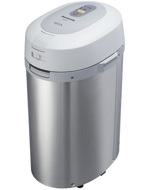 Essa é a composteira elétrica da Panasonic. Lembra muito uma lixeira pequena.